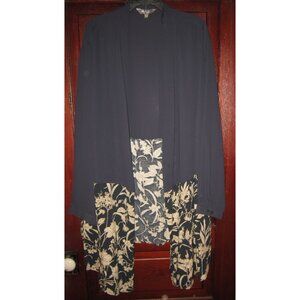 Ulla Popken Plus 32 34 Kimono Duster Jacket Cardigan Coat Open Floral Contrast